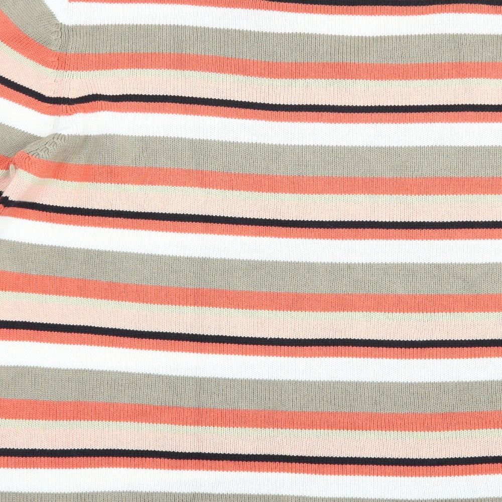Preworn Womens Multicoloured V-Neck Striped Cotton Pullover Jumper Size 18