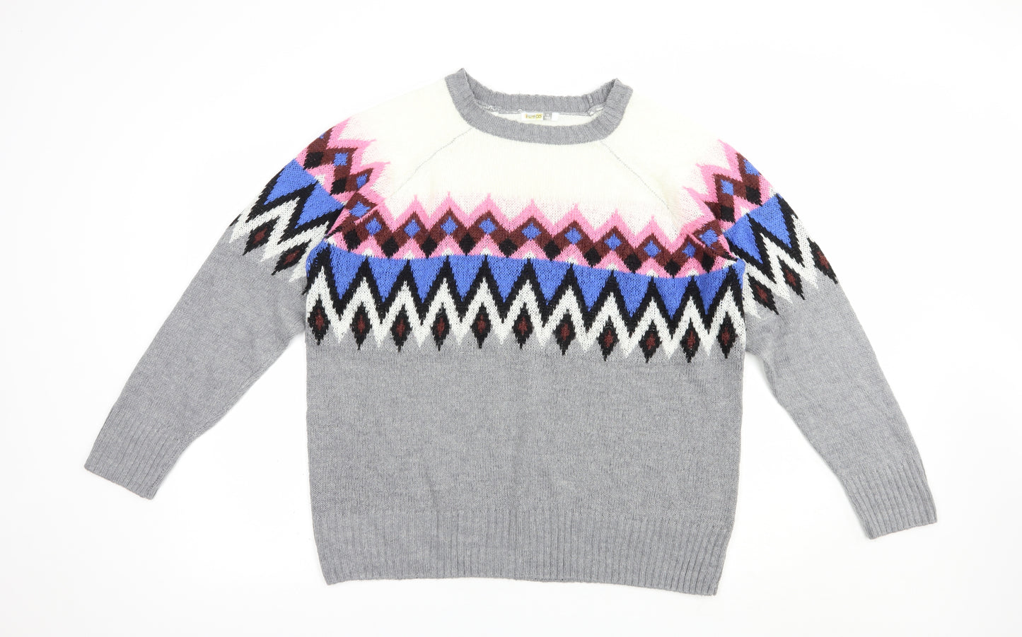 Pep & Co Womens Grey Crew Neck Fair Isle Acrylic Pullover Jumper Size 18