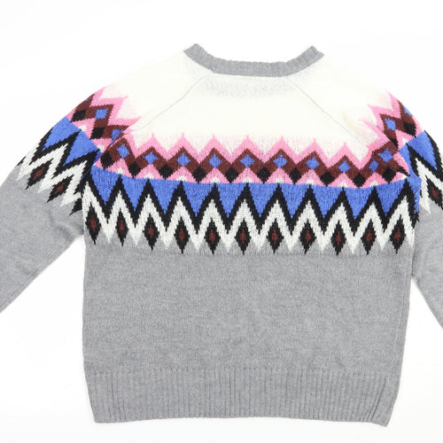 Pep & Co Womens Grey Crew Neck Fair Isle Acrylic Pullover Jumper Size 18