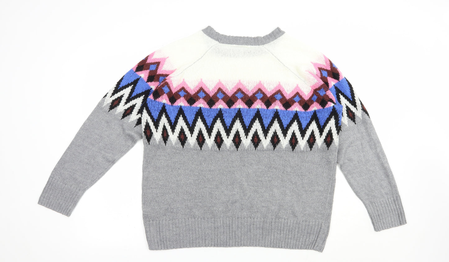 Pep & Co Womens Grey Crew Neck Fair Isle Acrylic Pullover Jumper Size 18