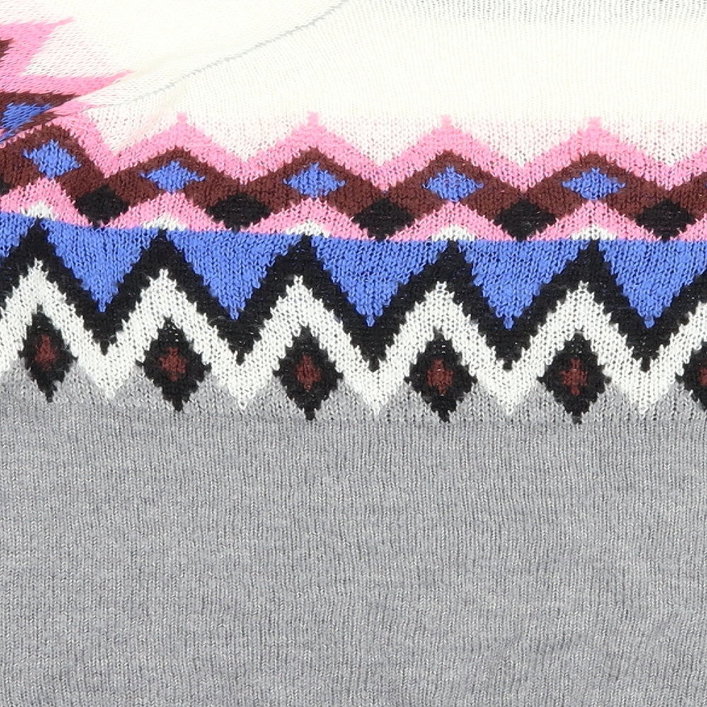 Pep & Co Womens Grey Crew Neck Fair Isle Acrylic Pullover Jumper Size 18
