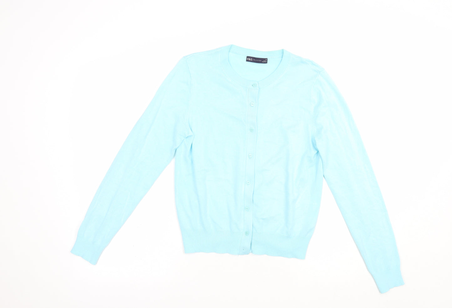 Marks and Spencer Womens Blue Crew Neck  Viscose Cardigan Jumper Size 12