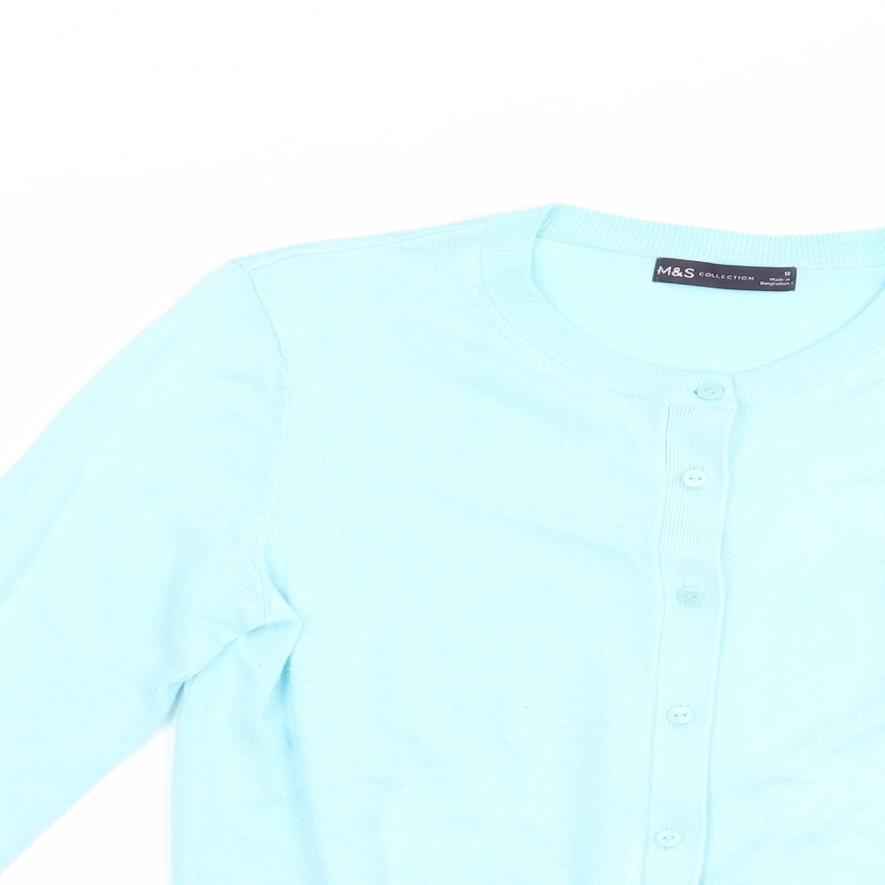 Marks and Spencer Womens Blue Crew Neck  Viscose Cardigan Jumper Size 12