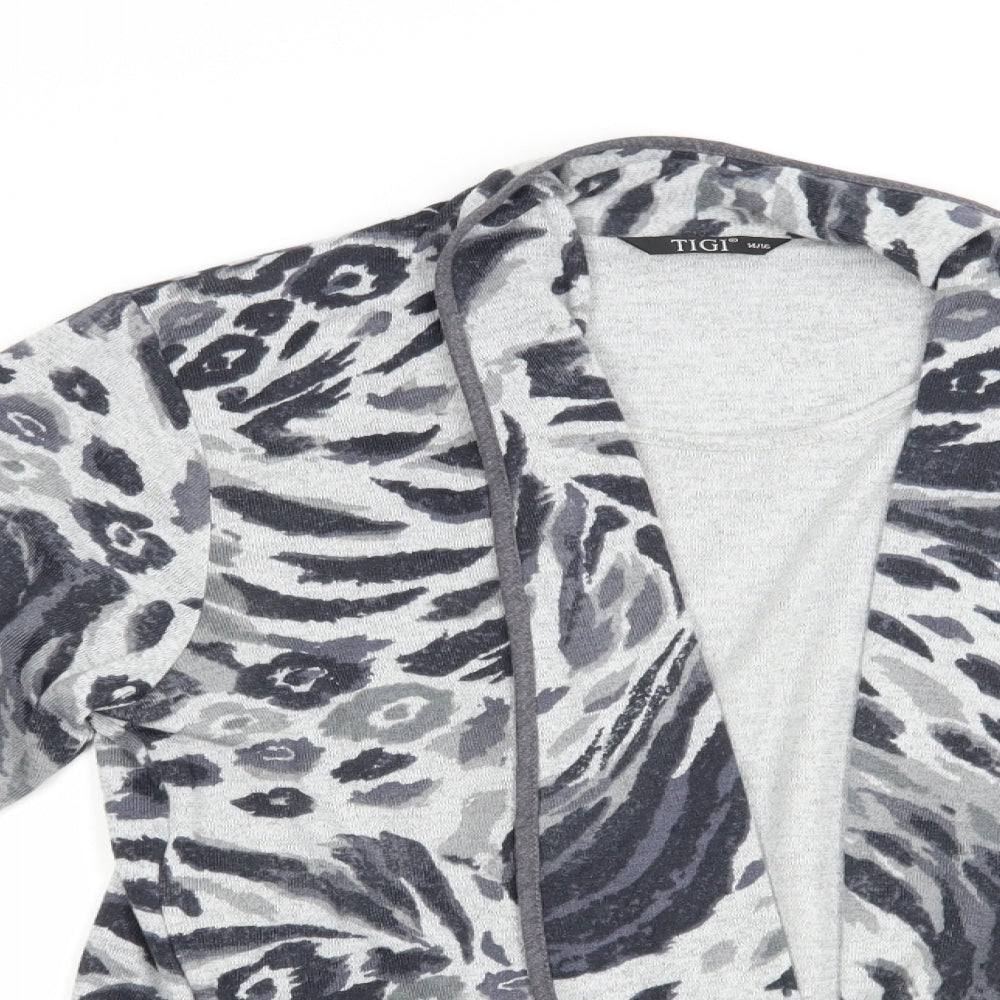 Tigi Womens Grey Boat Neck Animal Print Polyester Pullover Jumper Size 14