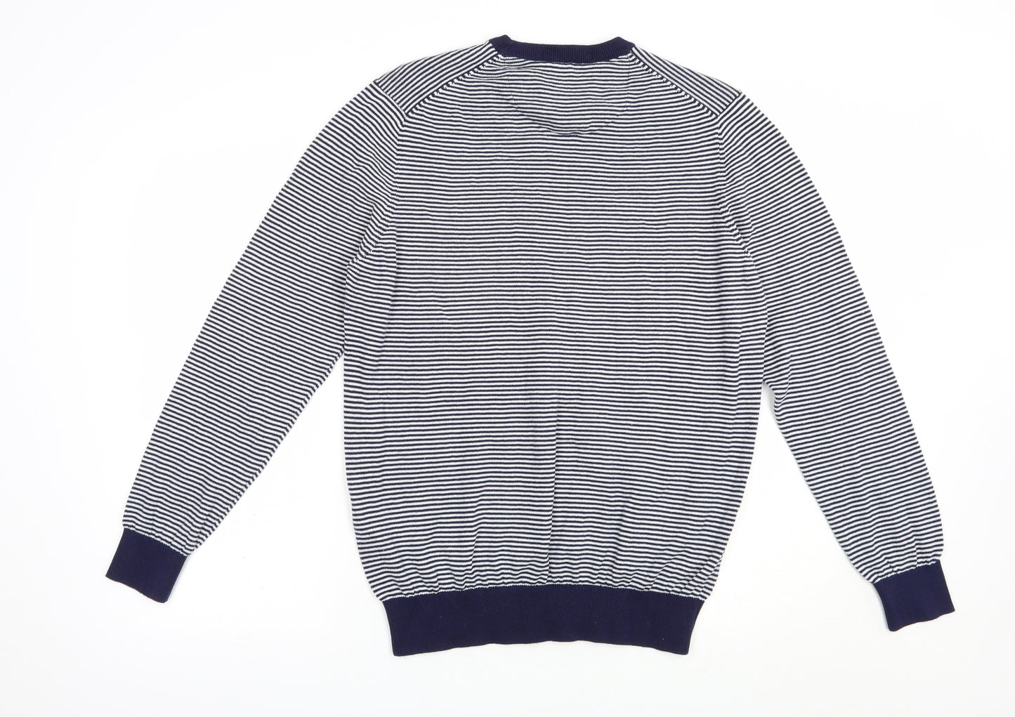 Racing Green Mens Blue Crew Neck Striped Cotton Pullover Jumper Size M