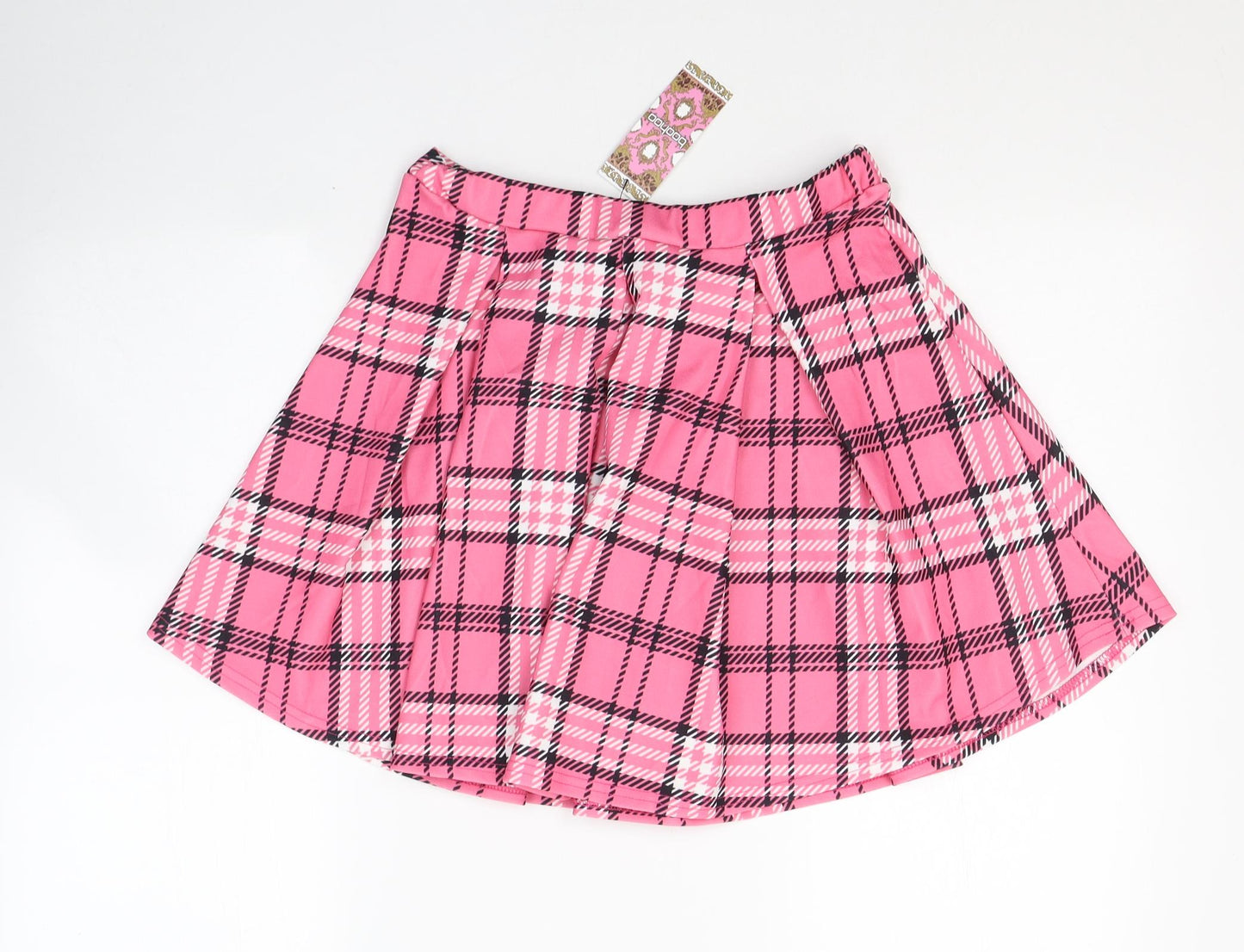 Boohoo Womens Pink Plaid Polyester Pleated Skirt Size 14