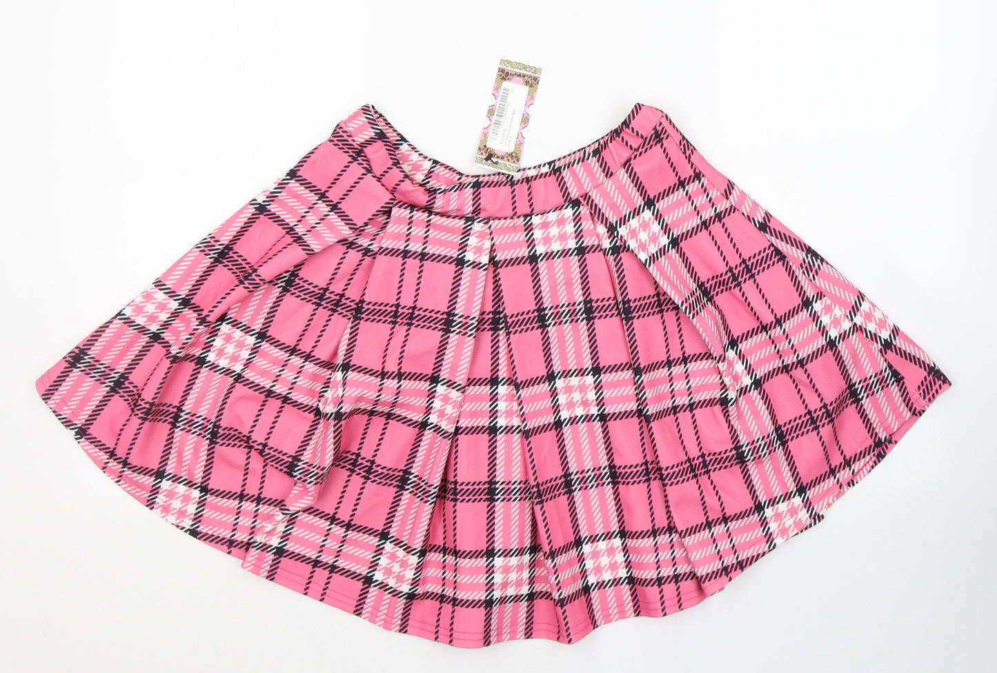 Boohoo Womens Pink Plaid Polyester Pleated Skirt Size 14