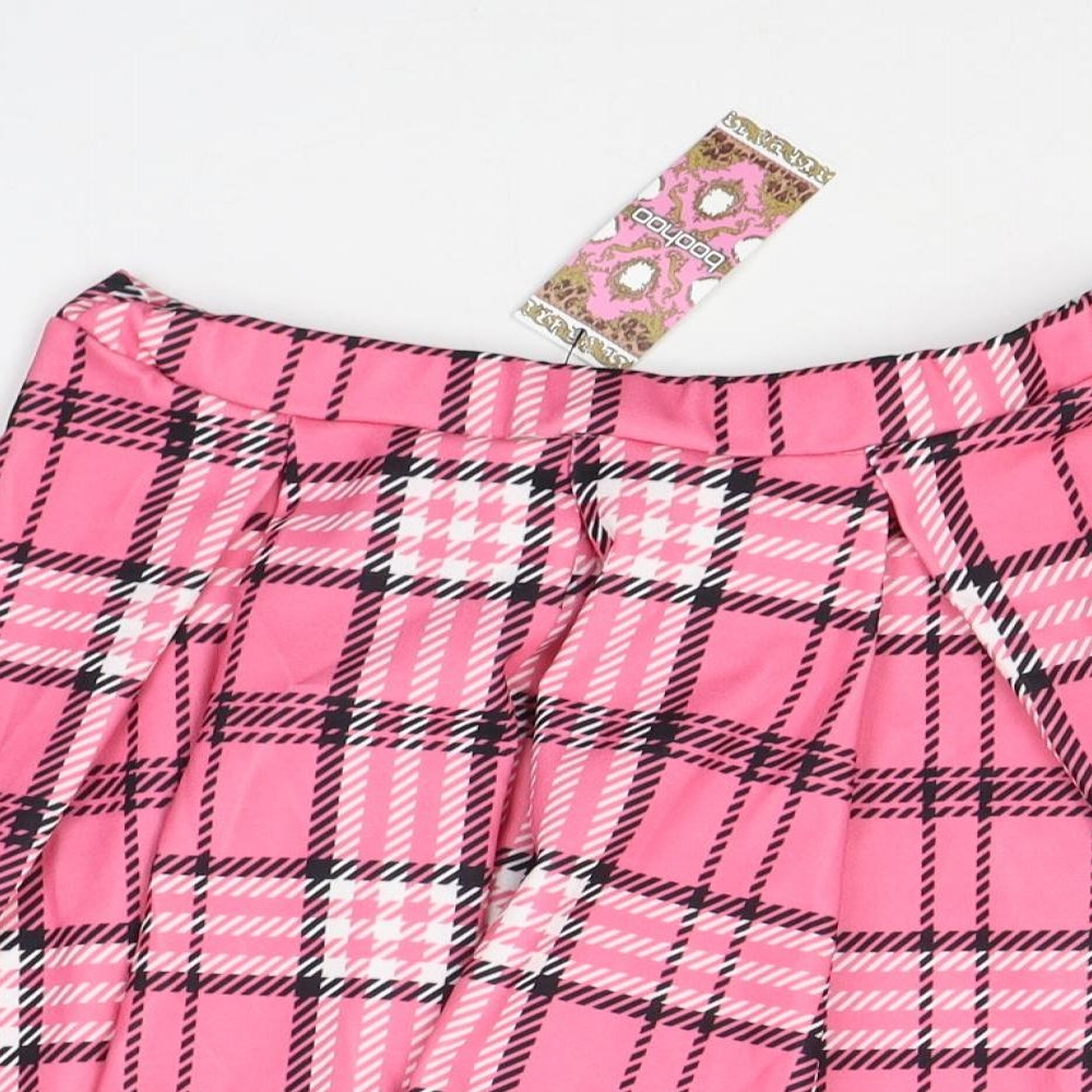 Boohoo Womens Pink Plaid Polyester Pleated Skirt Size 14
