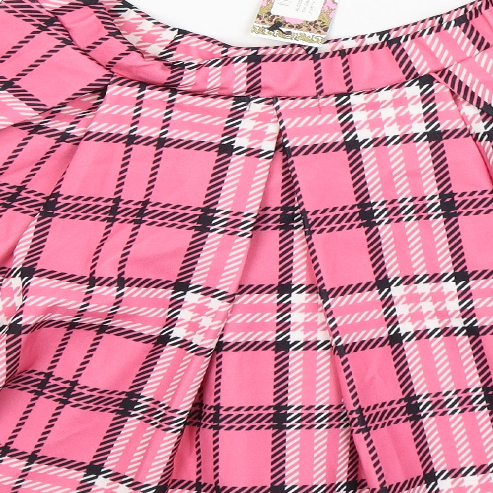Boohoo Womens Pink Plaid Polyester Pleated Skirt Size 14