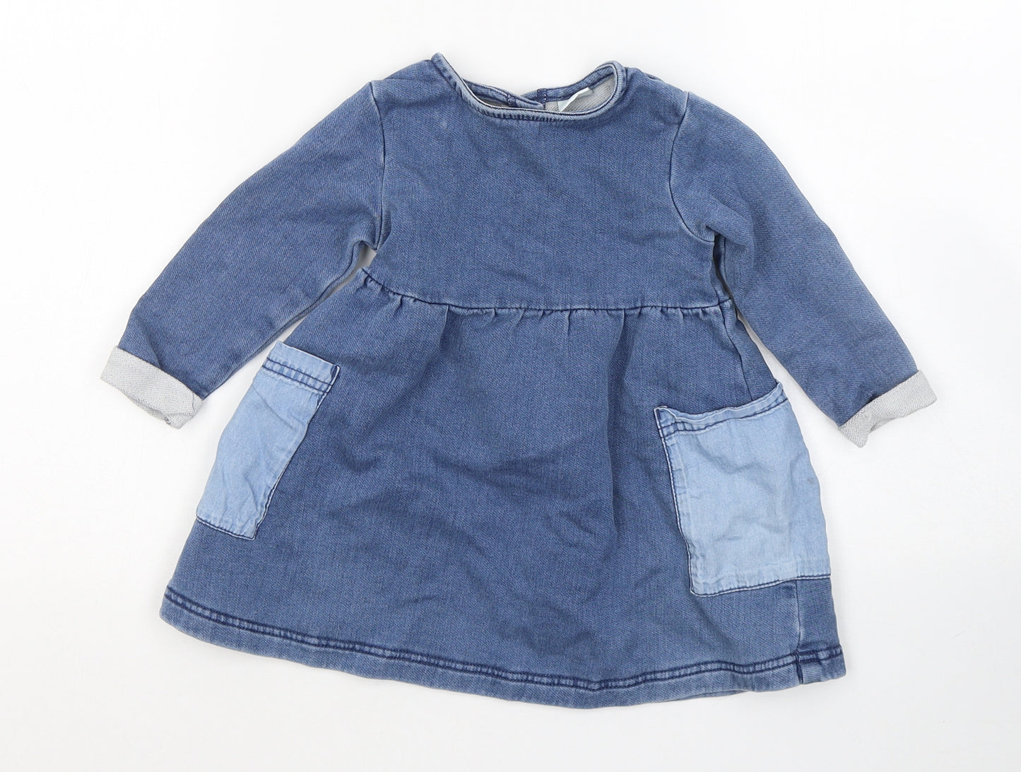 NEXT Girls Blue  Cotton Jumper Dress  Size 12-18 Months  Round Neck Pullover