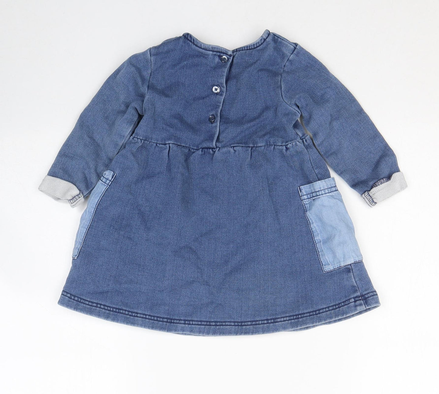 NEXT Girls Blue  Cotton Jumper Dress  Size 12-18 Months  Round Neck Pullover
