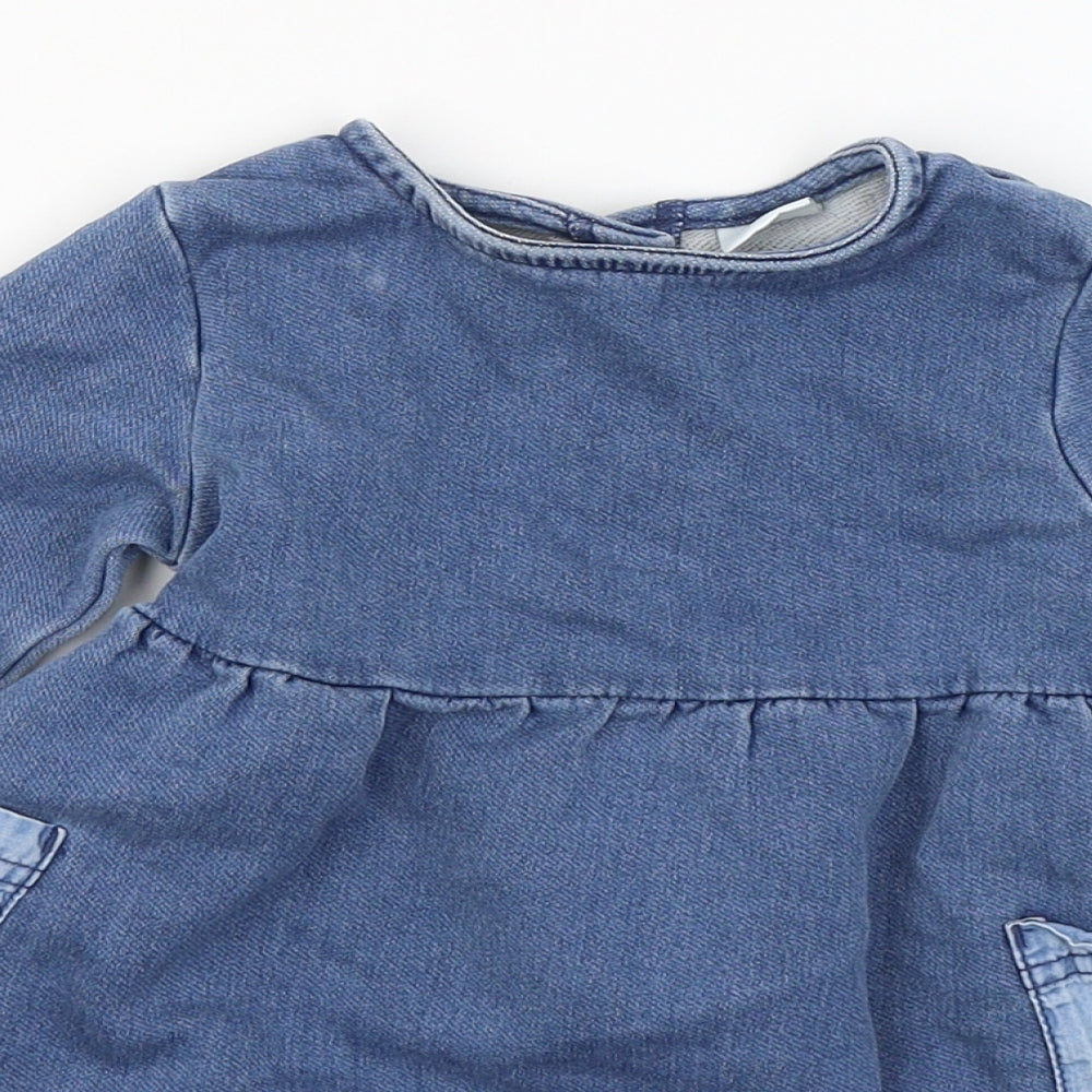 NEXT Girls Blue  Cotton Jumper Dress  Size 12-18 Months  Round Neck Pullover