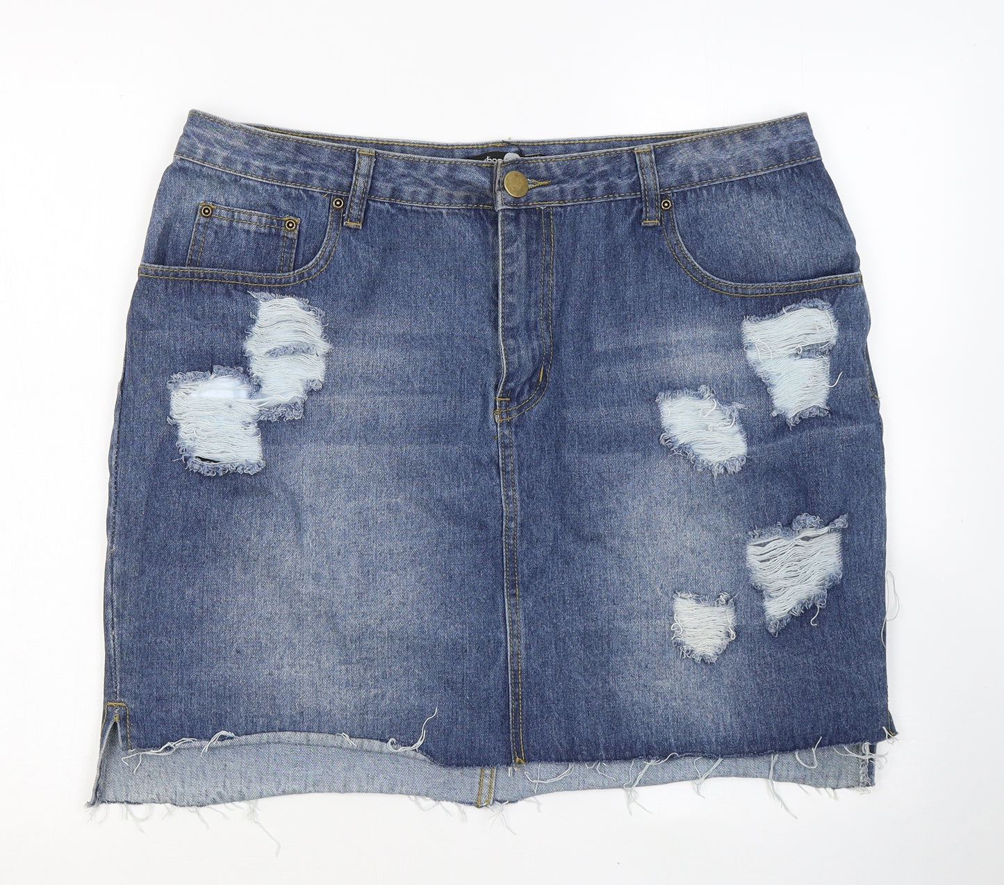Boohoo Womens Blue  Cotton Mini Skirt Size 16   Button