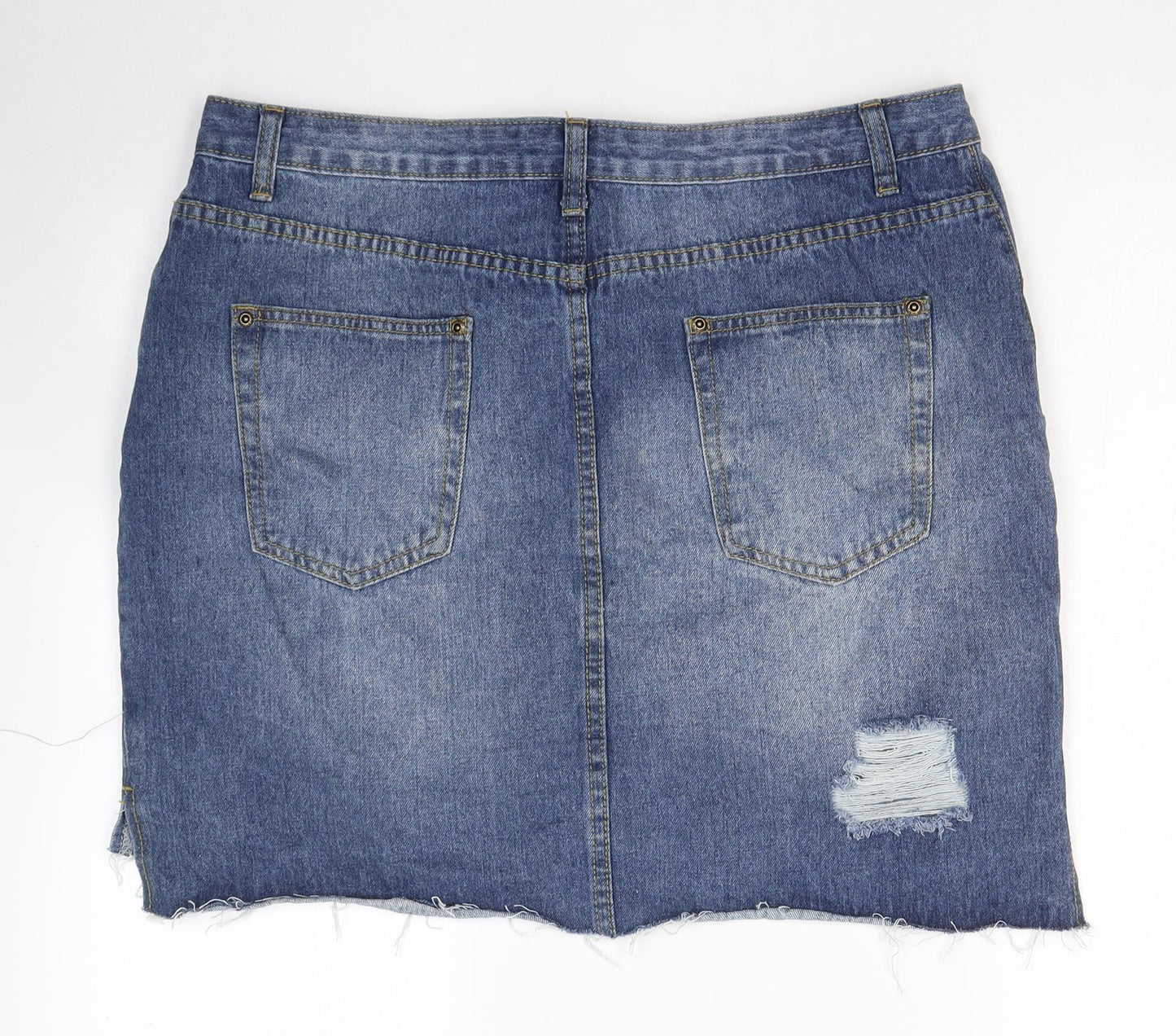 Boohoo Womens Blue  Cotton Mini Skirt Size 16   Button