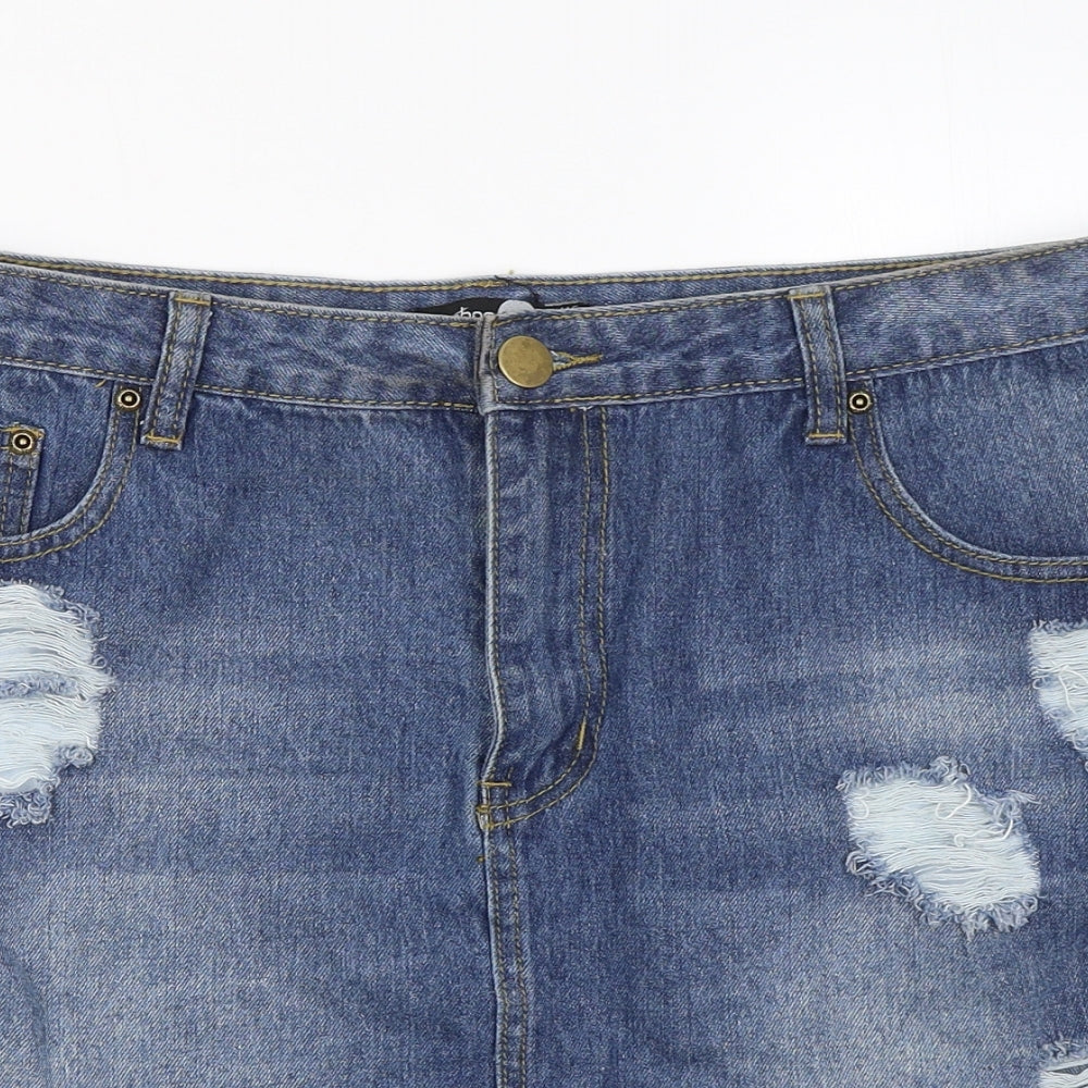 Boohoo Womens Blue  Cotton Mini Skirt Size 16   Button