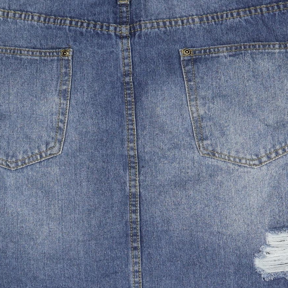 Boohoo Womens Blue  Cotton Mini Skirt Size 16   Button