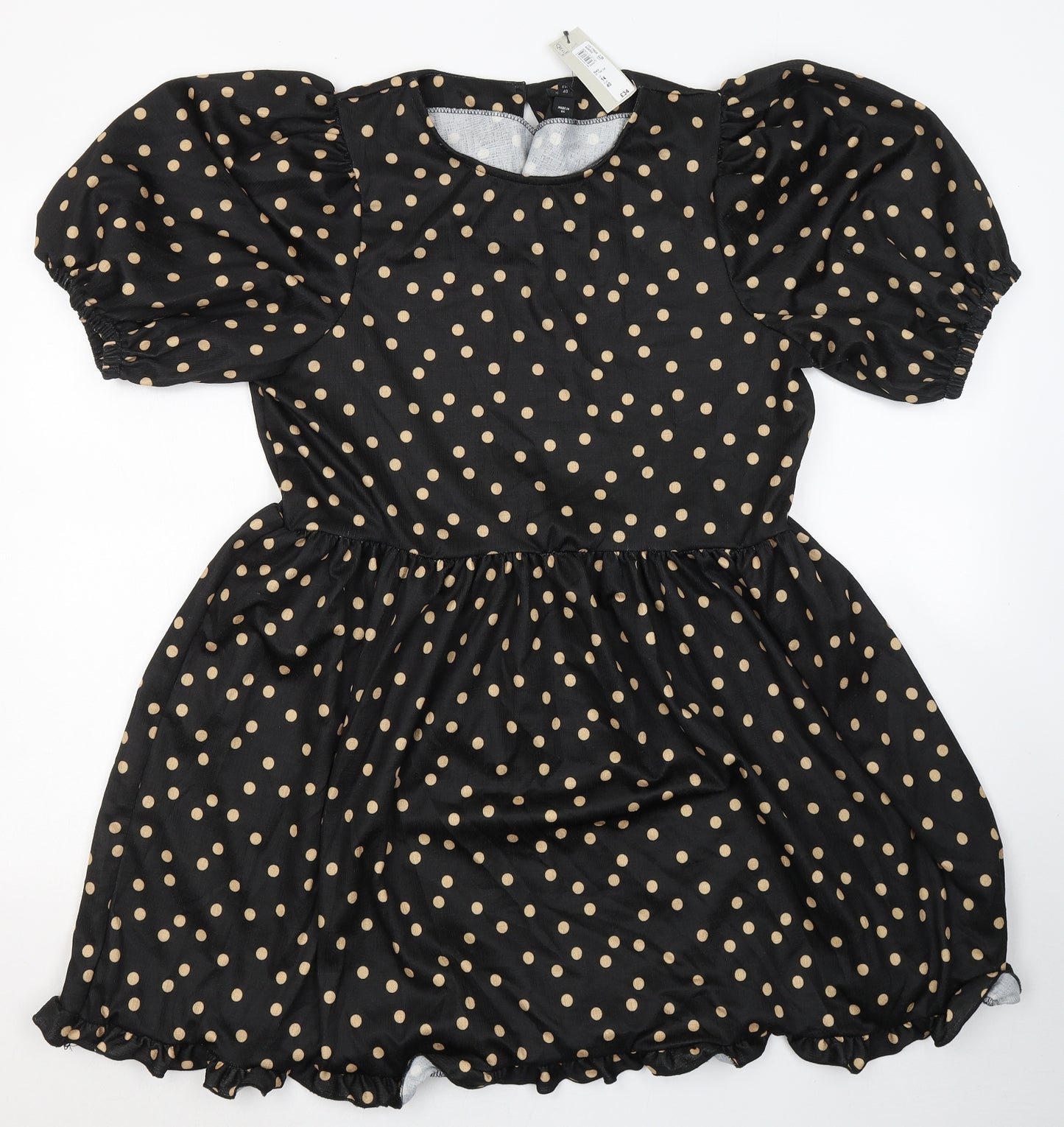 River Island Womens Black Polka Dot Polyester Fit & Flare  Size 14  Round Neck Pullover
