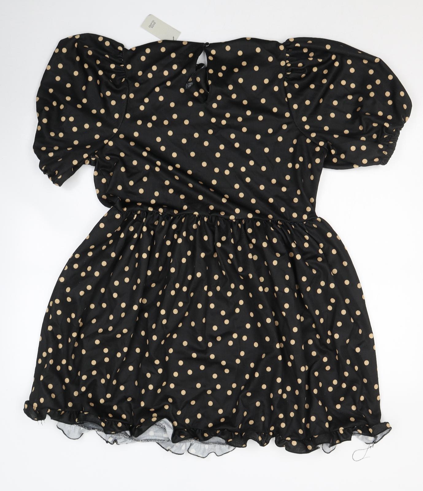 River Island Womens Black Polka Dot Polyester Fit & Flare  Size 14  Round Neck Pullover