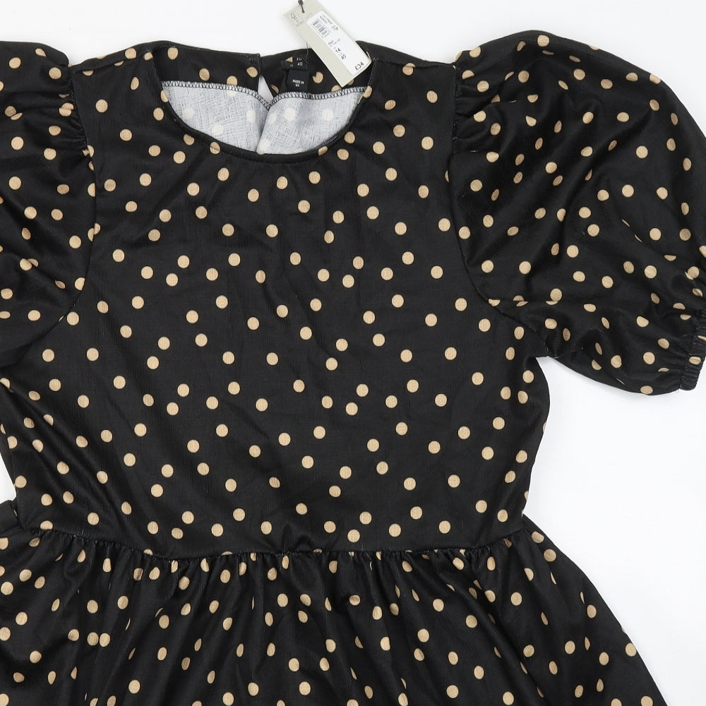 River Island Womens Black Polka Dot Polyester Fit & Flare  Size 14  Round Neck Pullover