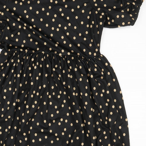 River Island Womens Black Polka Dot Polyester Fit & Flare  Size 14  Round Neck Pullover