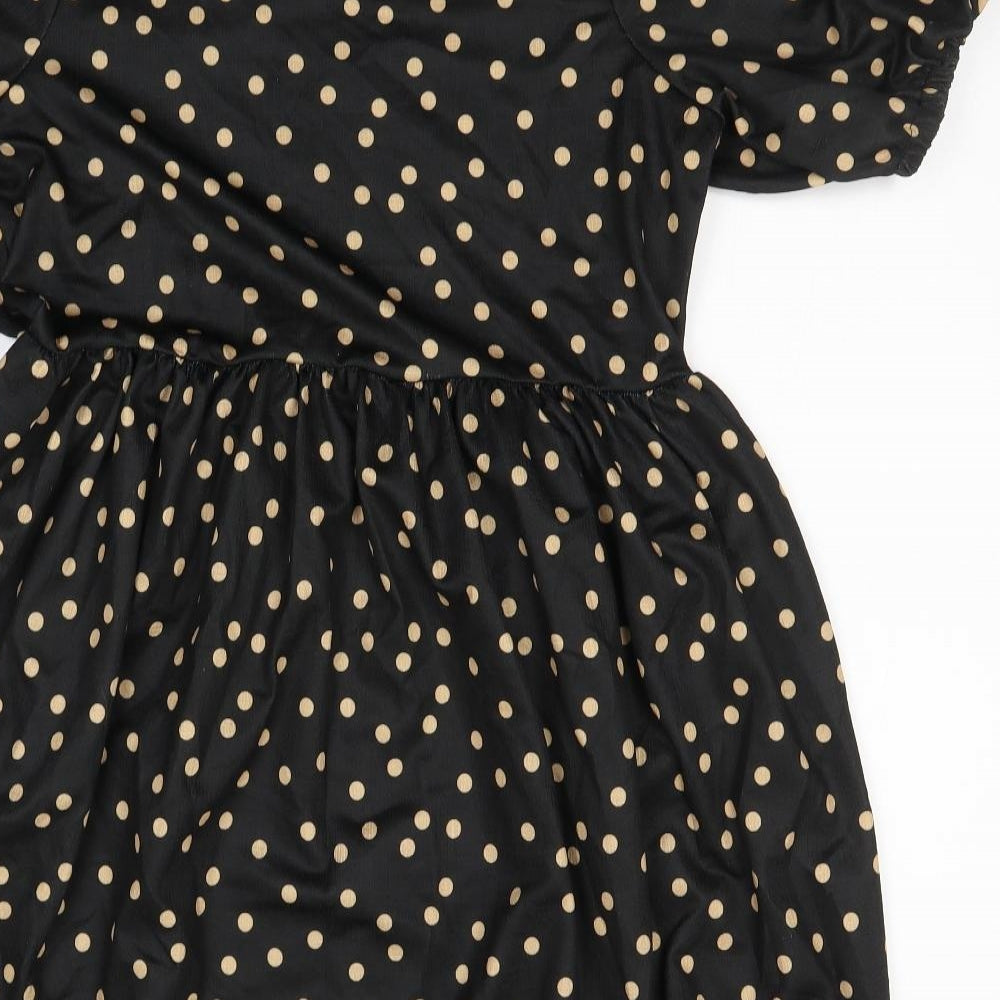 River Island Womens Black Polka Dot Polyester Fit & Flare  Size 14  Round Neck Pullover