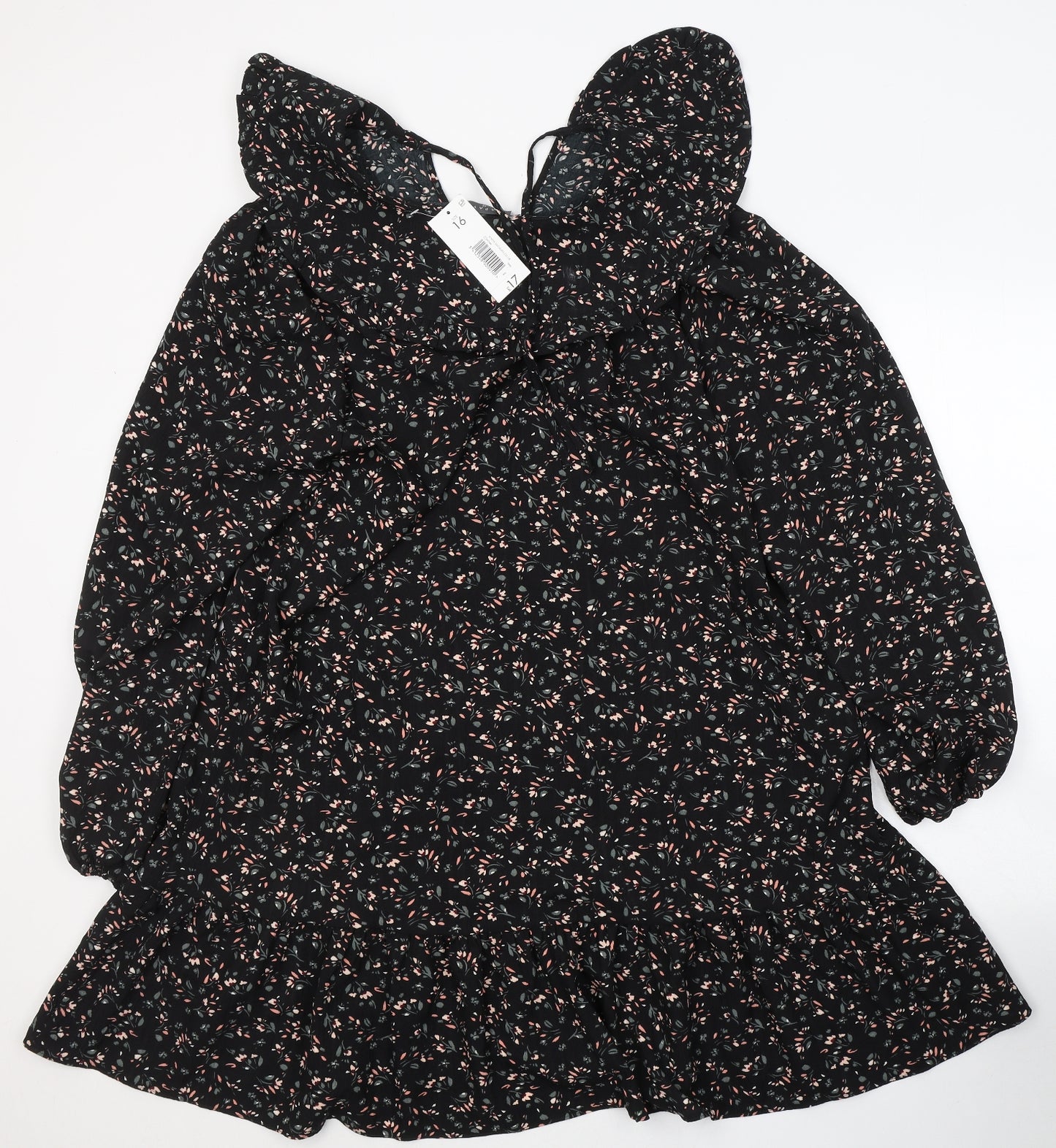 Papaya Womens Black Floral Polyester A-Line  Size 16  Round Neck Pullover