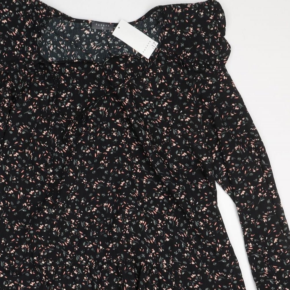 Papaya Womens Black Floral Polyester A-Line  Size 16  Round Neck Pullover