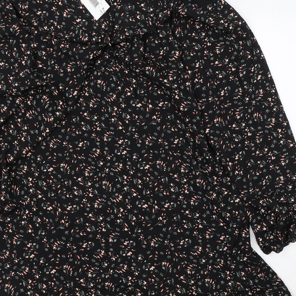 Papaya Womens Black Floral Polyester A-Line  Size 16  Round Neck Pullover
