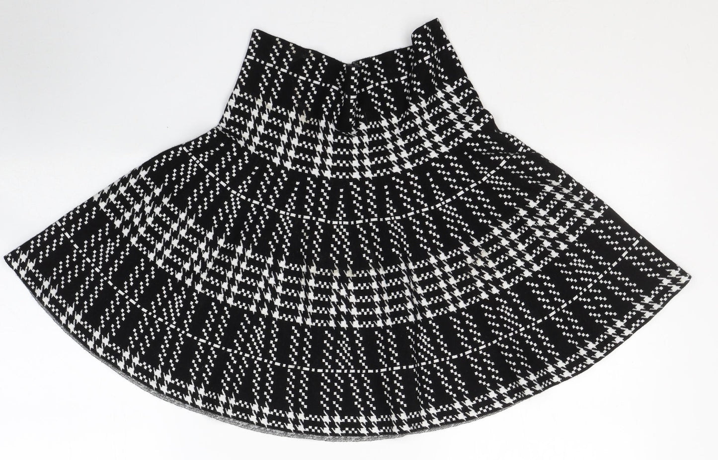 New Look Womens Black Houndstooth Viscose Swing Skirt Size 12