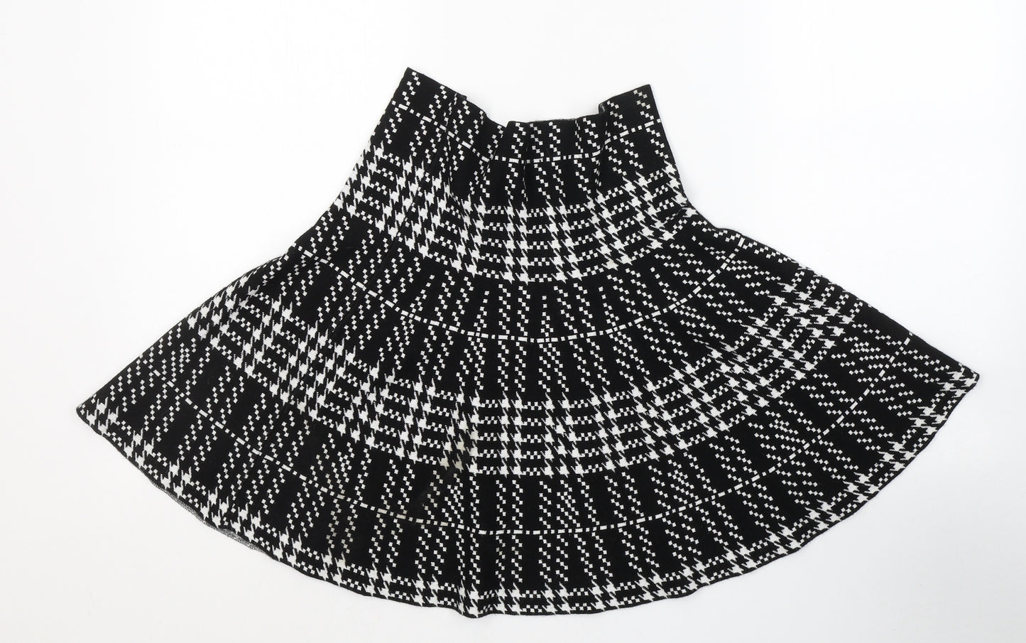 New Look Womens Black Houndstooth Viscose Swing Skirt Size 12