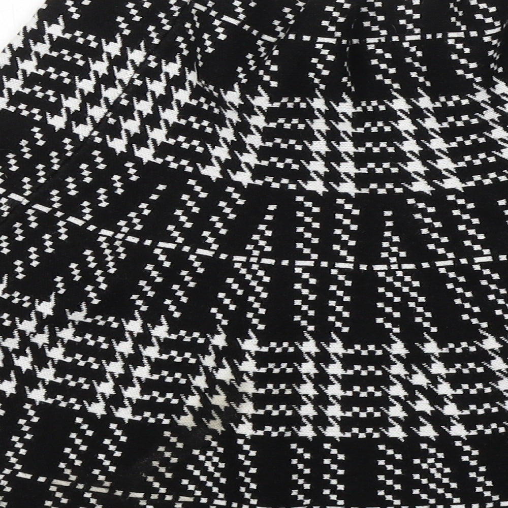New Look Womens Black Houndstooth Viscose Swing Skirt Size 12