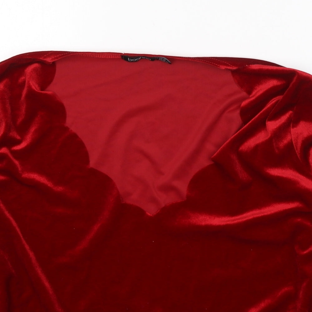 Boohoo Womens Red  Polyester Cropped Blouse Size 18 V-Neck