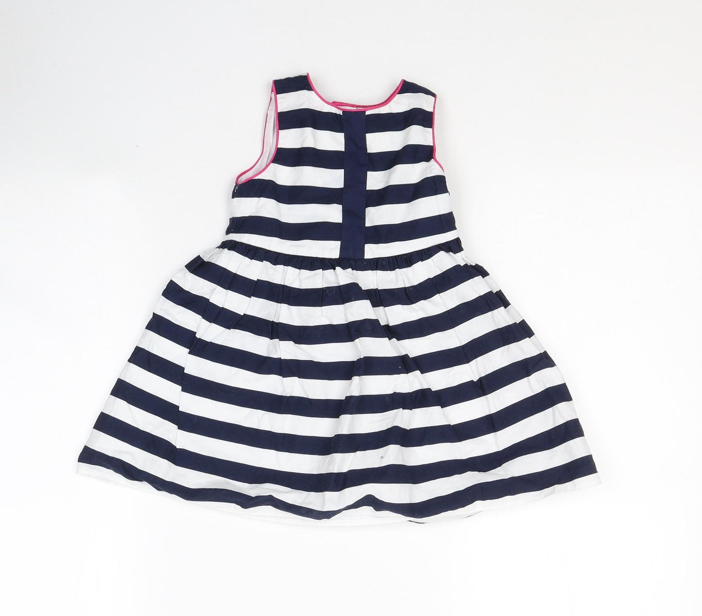 Mini Club Girls Blue Striped Cotton Fit & Flare  Size 12-18 Months  Round Neck Button
