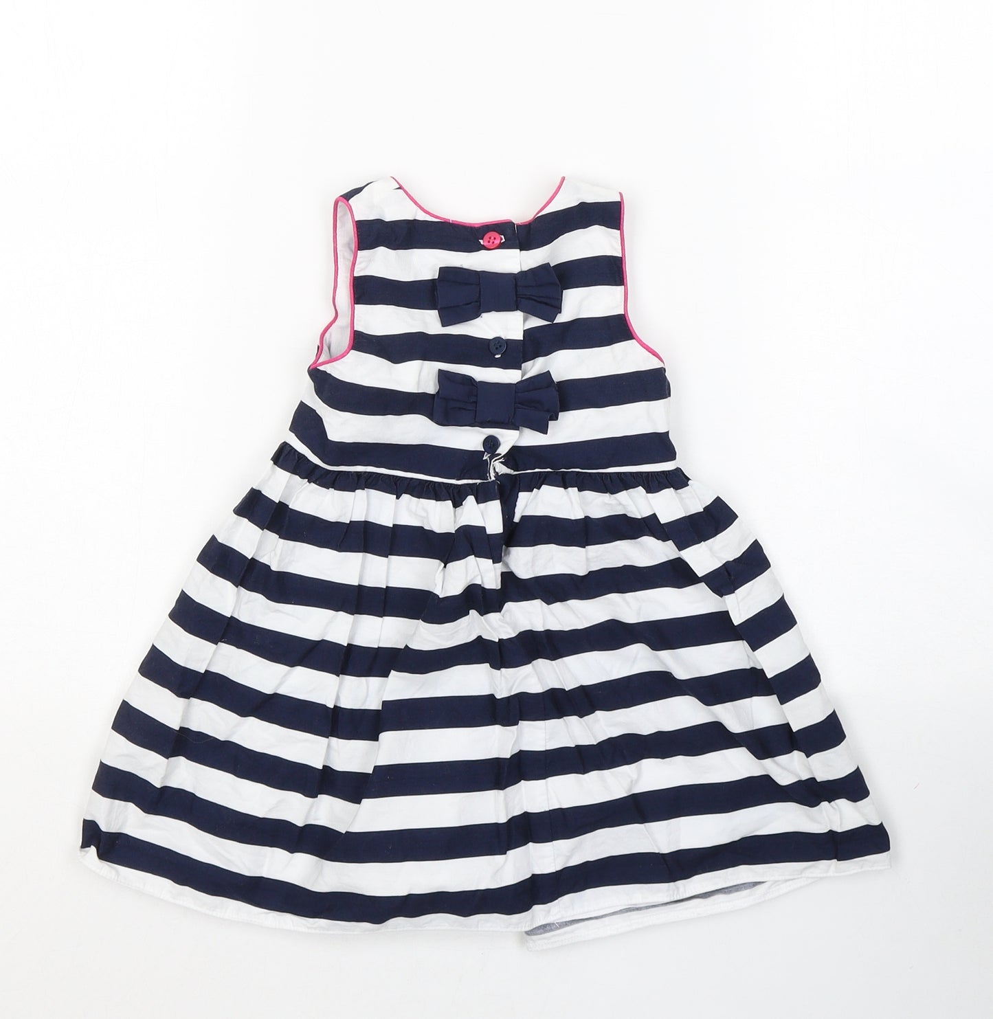 Mini Club Girls Blue Striped Cotton Fit & Flare  Size 12-18 Months  Round Neck Button