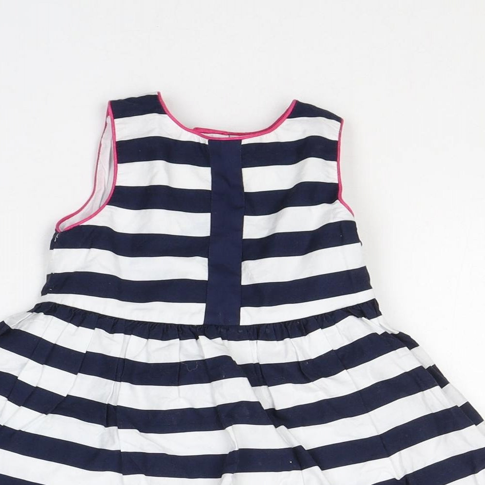 Mini Club Girls Blue Striped Cotton Fit & Flare  Size 12-18 Months  Round Neck Button