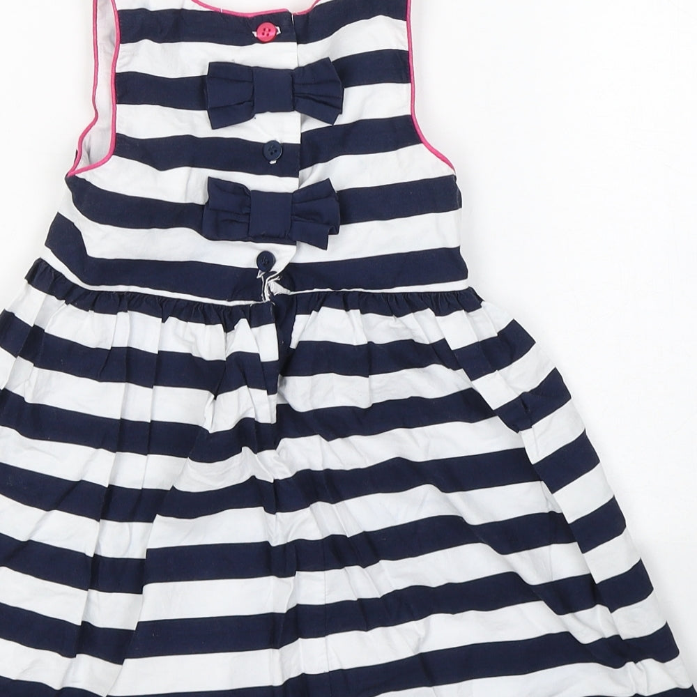 Mini Club Girls Blue Striped Cotton Fit & Flare  Size 12-18 Months  Round Neck Button