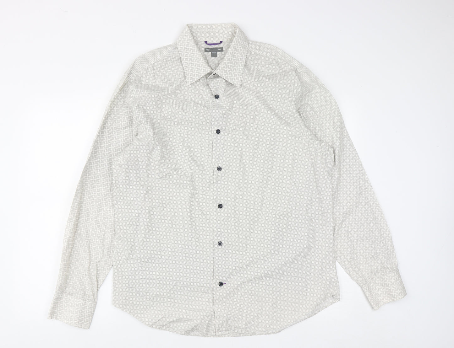 Gap  Mens Grey Geometric Cotton  Button-Up Size L Collared Button