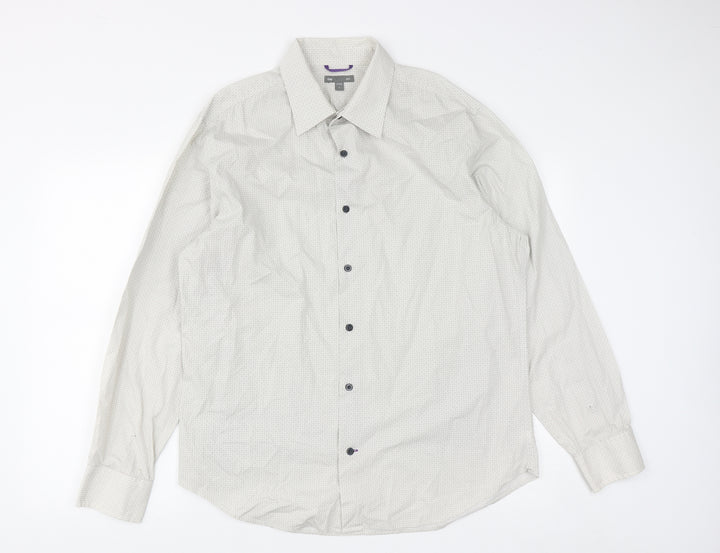 Gap  Mens Grey Geometric Cotton  Button-Up Size L Collared Button