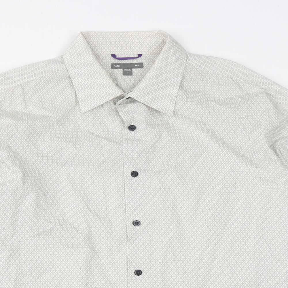 Gap  Mens Grey Geometric Cotton  Button-Up Size L Collared Button