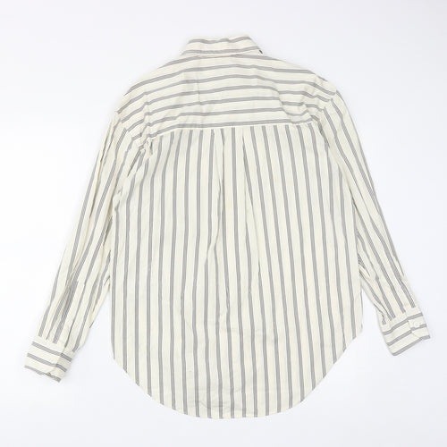 Marks and Spencer Womens White Striped Cotton Basic Button-Up Size 6 Collared