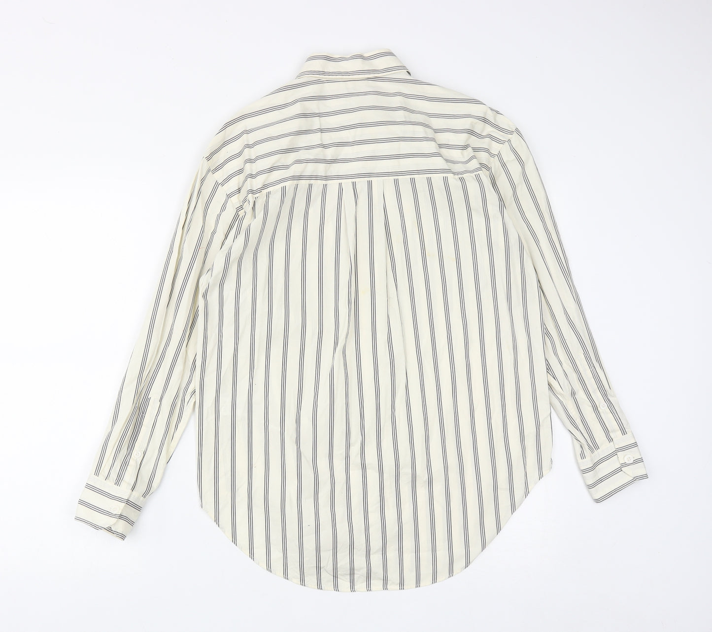 Marks and Spencer Womens White Striped Cotton Basic Button-Up Size 6 Collared