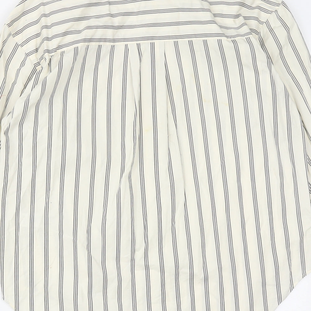 Marks and Spencer Womens White Striped Cotton Basic Button-Up Size 6 Collared