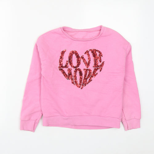 Dunnes Girls Pink  Cotton Pullover Sweatshirt Size 9 Years   - Love