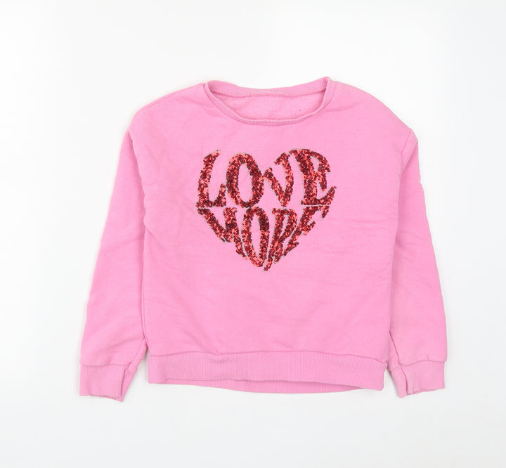 Dunnes Girls Pink Cotton Pullover Sweatshirt Size 9 Years - Love