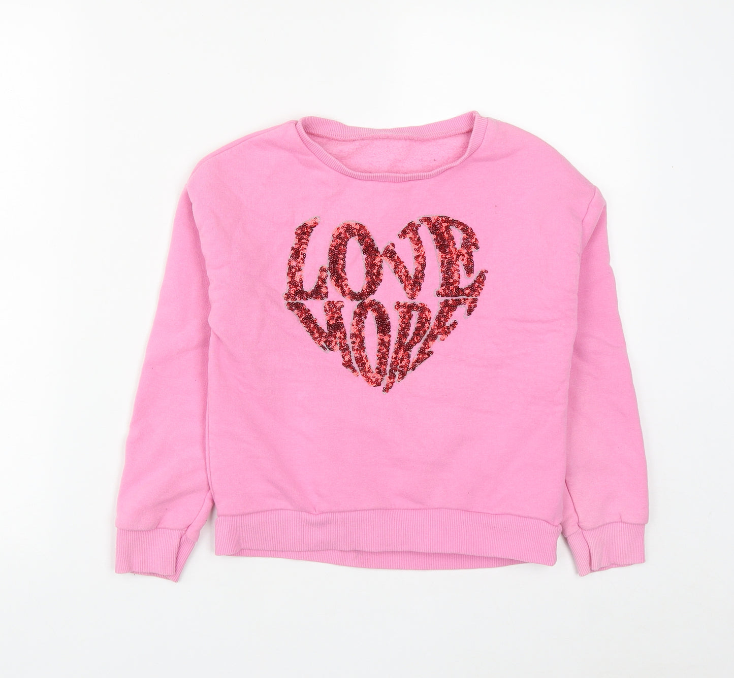 Dunnes Girls Pink  Cotton Pullover Sweatshirt Size 9 Years   - Love