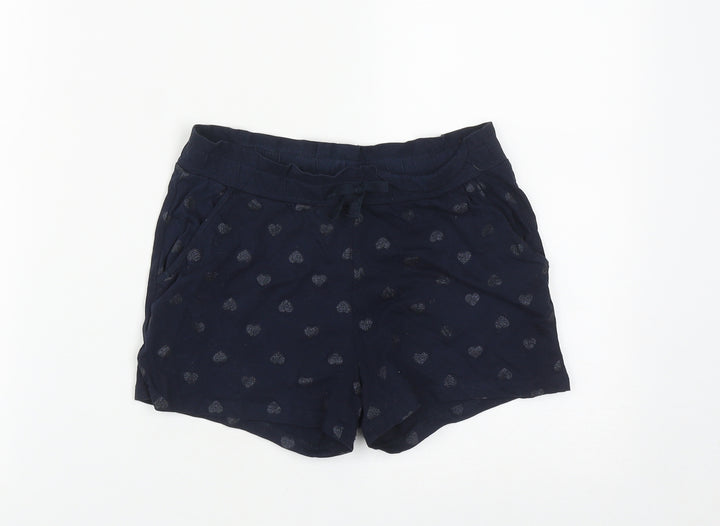 H&M Girls Blue  Cotton Bermuda Shorts Size 9-10 Years  Regular Drawstring - Heart Detail