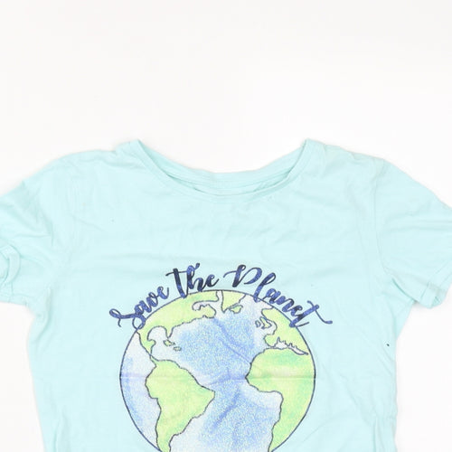 Dunnes Girls Green  Cotton Basic T-Shirt Size 8 Years Round Neck  - Save the Planet