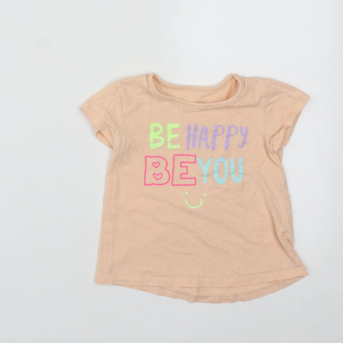 Dunnes Girls Orange  Cotton Basic T-Shirt Size 3-4 Years Round Neck  - Be Happy Be You