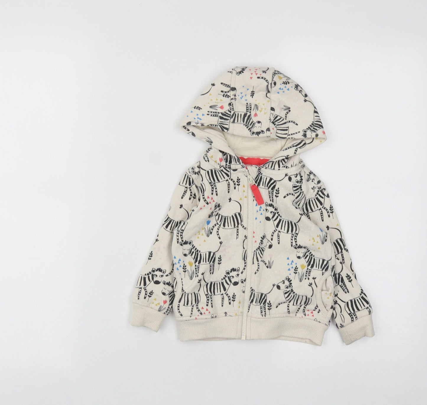 Marks and Spencer Girls White Animal Print Cotton Full Zip Hoodie Size 2 Years  Zip - Zebra print