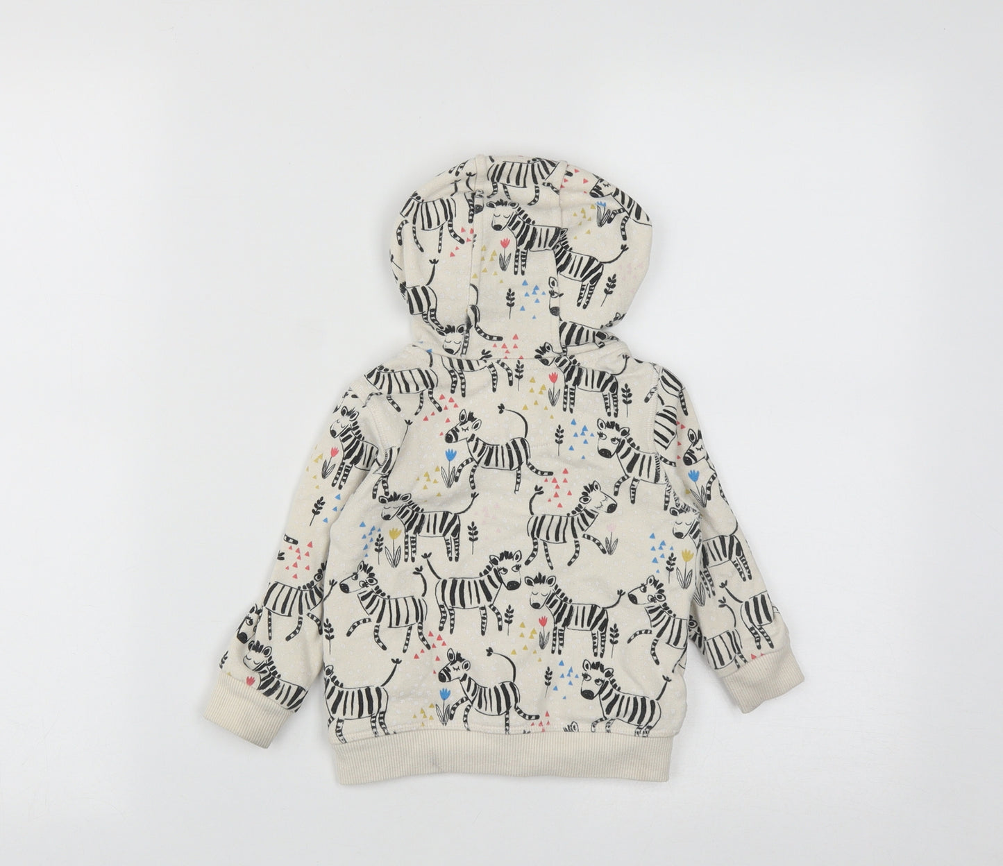 Marks and Spencer Girls White Animal Print Cotton Full Zip Hoodie Size 2 Years  Zip - Zebra print